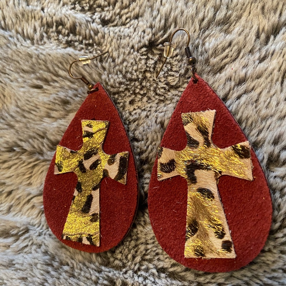 Wine Cross Earrings